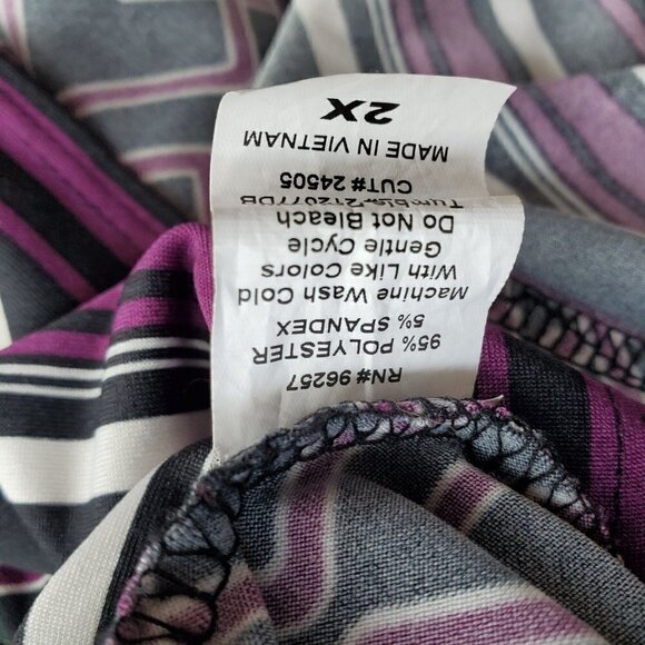 PerSeption Black Purple Geometric Scoop Neck Kimono Sleeve Plus Size 2X Blouse - Picture 9 of 9